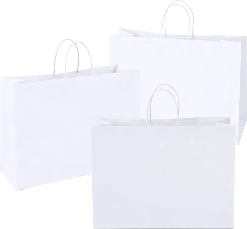 Vista 8 de Bolsas de regalo medianas con asas, 50 bolsas de papel kraft a granel, color negro 8x4.75x10 inch,120GSM,Thick,Durable,Recyclable,6LB Load,for