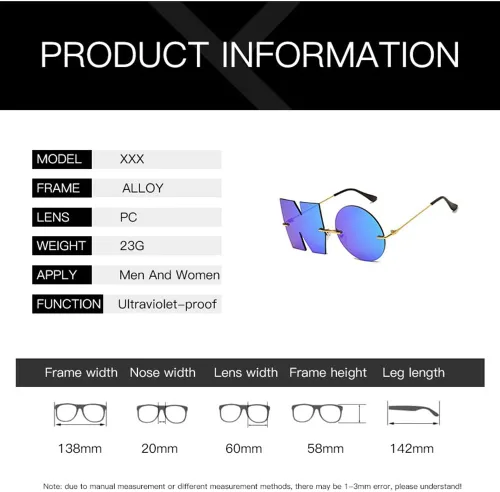 Vista 4 de ENTHYI Gafas de sol irregulares sin montura del diseño de la letra NO del partido para los hombreslas mujeres UV400 Streetwear Eyewears