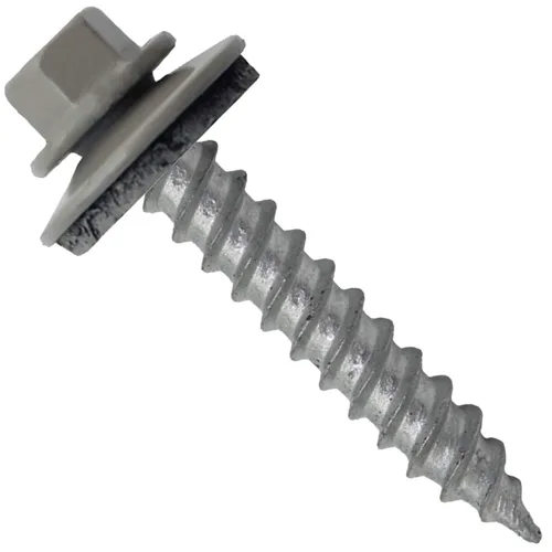 Vista 29 de 12 tornillos para techos de metal gris ABC de 1-1/2 pulgadas, cabezal de arandela hexagonal, arranque automático/roscado, arandela EPDM. 1 bolsa