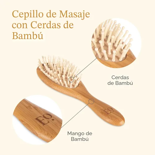 Vista 5 de ELLAOLA Juego de cepillo y peine de bambú natural, 3 piezas - Cepillo para costra láctea, cepillo de masaje para el cabello, peine de bambú