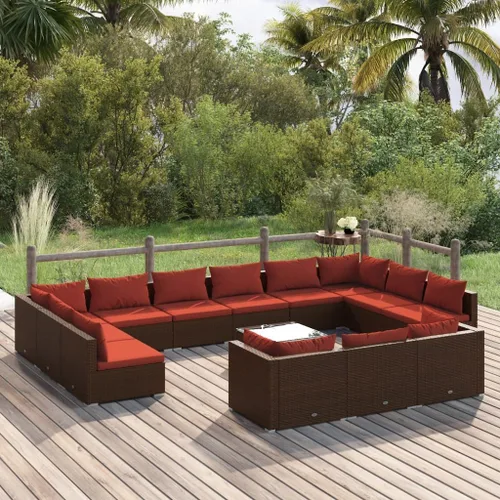 Vista 107 de Sofá de 3 plazas con cojines de ratán de poliéster marrón, juego de muebles de patio al aire libre con 3 sofás centrales para patio trasero, jardín