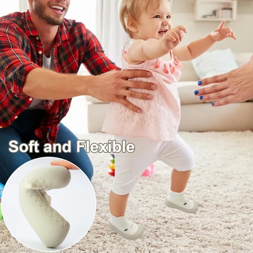 Vista 4 de 2 pares de zapatos antideslizantes estilo caroon para bebés, zapatos para niños y niñas, zapatos para caminar, zapatos de goma suave con pantuflas