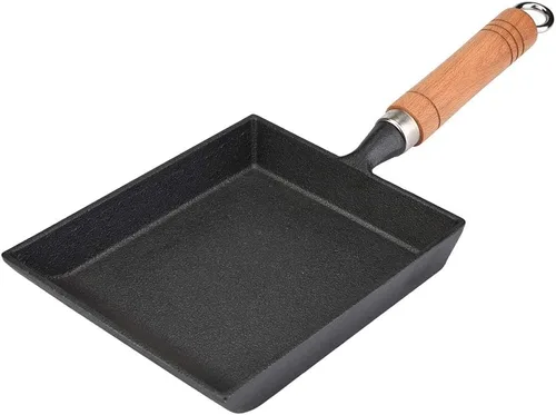 Vista 6 de Vikye Tamagoyaki - Sartén japonesa para tortilla/huevos, mini sartén de hierro para tortilla, sartén con mango de madera Tamagoyaki, funciona