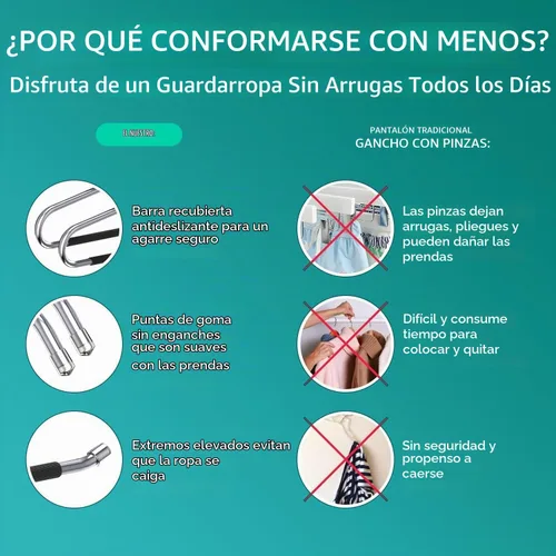 Vista 5 de Perchas para pantalones para hombre, 15 perchas de metal antideslizantes con extremos abiertos