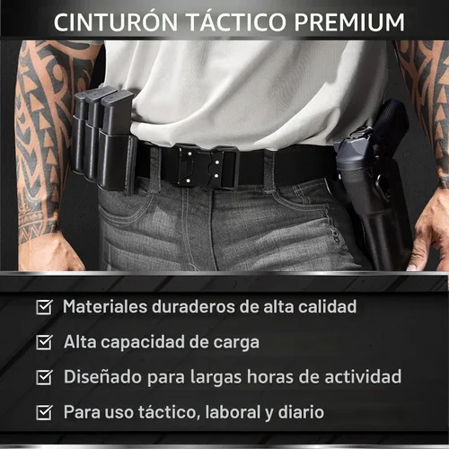 Vista 2 de TECEUM Tactical Belt – Heavy-Duty & Quick Release – Military, Work, Rigger, Duty & Utility Belt for Men Hebilla 6 - Negro