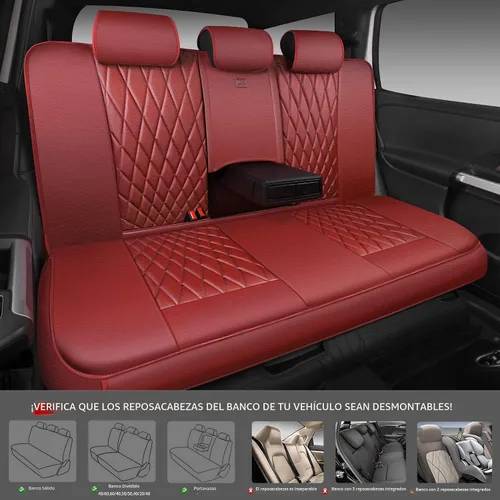 Vista 3 de Car Pass - Juego completo de fundas de asiento de lujo con ribete de cuero sintético, cubiertas de asiento automotrices antideslizantes impermeables