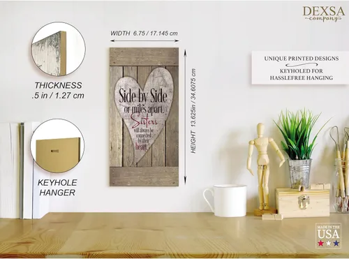 Vista 5 de DEXSA Placa de madera para hermanas, fabricada en los Estados Unidos, 6 3/4 x 13 5/8 pulgadas, decoración de pared con marco elegante, agujero