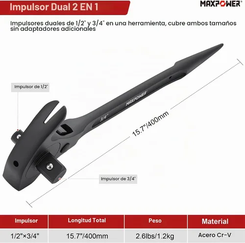 Vista 2 de MAXPOWER Llave de trinquete de andamio de accionamiento de 1/2" y 3/4", llave de podger con martillo de garra, palanca de palanca, barra de palanca