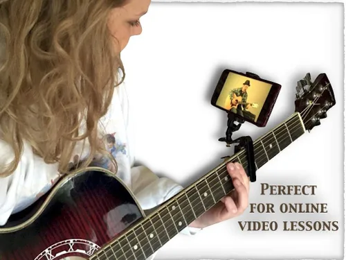 Vista 5 de Smart-Po Cejilla de guitarra para teléfono inteligente Abrazadera de cuello compatible con Android y iPhone Soporte para teléfono celular Ayuda