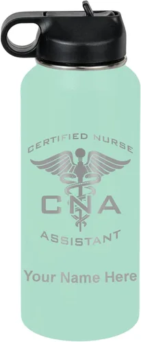 Vista 65 de LaserGram Botella de agua personalizada, asistente de enfermería certificada por la CNA, acero inoxidable de doble pared aislada al vacío con popote