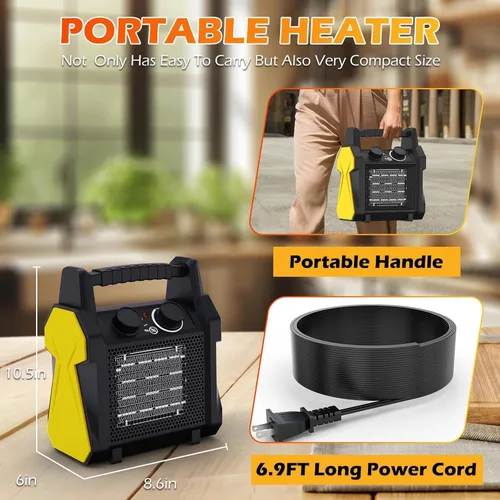 Vista 3 de Calentador de exterior para patio, calentador eléctrico de invernadero de 1500 W, calefacción eléctrica portátil con protección contra