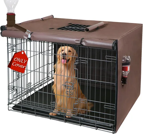 Vista 6 de Funda para Jaula de Perro de 24 Pulgadas - Funda Impermeable para Perrera de Perro de Tres Puertas, Fundas para Jaula de Tela Oxford 600D con Beige