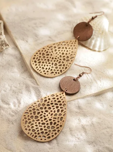 Vista 4 de MINACHI Bohemian Hollow Cut-Out Wood Leather Dangle Drop Earrings, Boho Chic Hippie Statement Jewelry Gift for Women