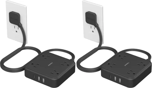 Vista 14 de TESSAN - Cable de extensión plano con protector de sobretensiones de 1 pie, regleta de enchufe de anillo 4 Outlets 3 USB Ports (1 USB C), 900
