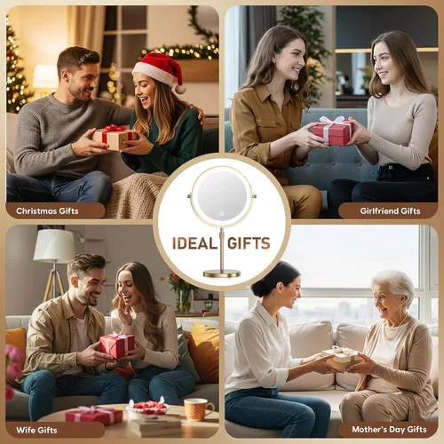 Vista 7 de Espejo de maquillaje con luces, 1x/20x 360°, espejo de maquillaje iluminado ajustable con brillo, espejo de maquillaje con aumento, espejo