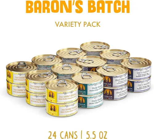Vista 2 de Weruva Comida clásica para perros, paquete variado, Baron's Batch, comida húmeda para perros, latas de 5.5 onzas (paquete de 24)