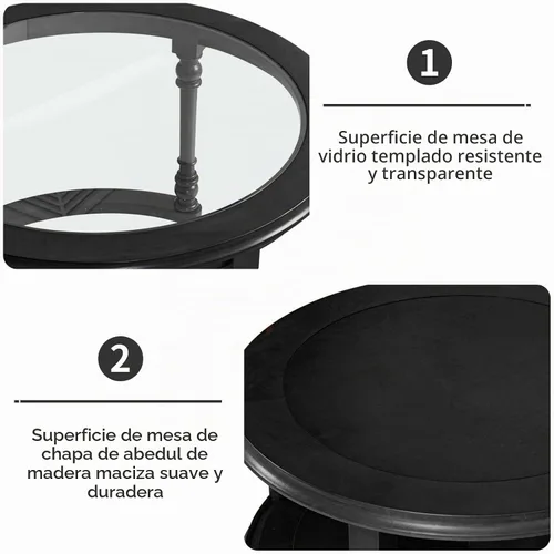 Vista 4 de LKTART Mesa auxiliar anidable para sala de estar, mesas de centro redondas de madera maciza de vidrio templado con almacenamiento, mesa central