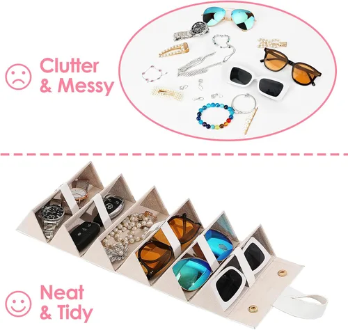Vista 5 de MoKo - Organizador de gafas de sol con 5 ranuras, estuche de viaje para gafas de sol portátil, estuche de almacenamiento para mujeres y hombres