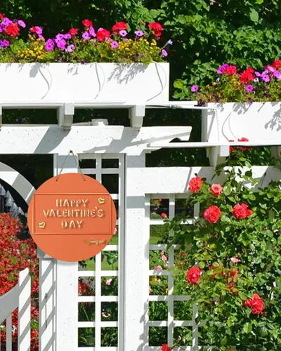 Vista 2 de Seasonal Front Door Welcome Sign, Valentine's Day Love Heart Orange Round Wood Wreaths Wall Hanging Sign for Outdoor Porch Wall Pediments Home Decor