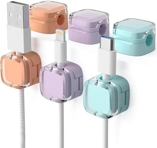 Vista 10 de Paquete de 6 clips magnéticos para cables, soporte organizador de cables, organizador de cables de escritorio con adhesivo fuerte, organizador