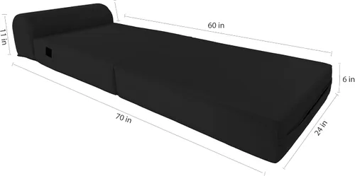 Vista 6 de D&D Futon Furniture. Silla plegable de espuma, sofá de estudio, colchón de espuma plegable para invitados (6 x 24 x 70 pulgadas, negro)