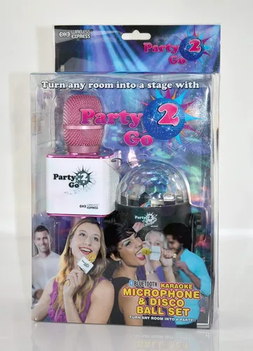 Vista 2 de Party2Go - Juego de micrófono de karaoke Bluetooth y bola de discoteca (rosa)