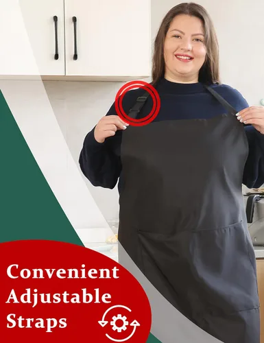 Vista 6 de Delantales de talla grande para mujer, con bolsillos, duradero, largo, ajustable, babero para cocina