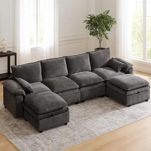 Vista 13 de Juego de sofá modular grande en forma de U – Sofá de nube de gran tamaño de 4 plazas para sala de estar, sofás grandes y cómodos de tela