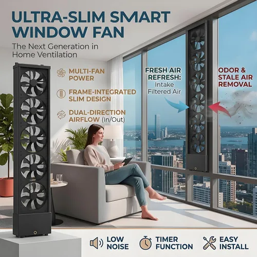 Vista 2 de Ventilador de escape vertical para ventanas corredizas, ventilador retráctil reversible de flujo de aire para ventana del hogar con control de Negro