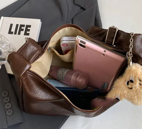 Vista 4 de Bolso Hobo de piel sintética para mujer, bolso de hombro con axilas a la moda, lindo bolso cruzado de media luna, bolso retro