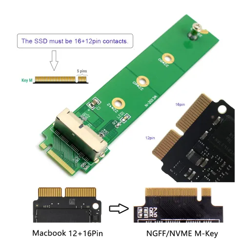 Vista 3 de xiwai PCI Express M.2 NGFF M-Key PCI-E 4X a 12Pin+16Pin Contactos SSD Contactos Tarjeta de conversión para 2013 2014 2015 2016 2017 A1493 A1502