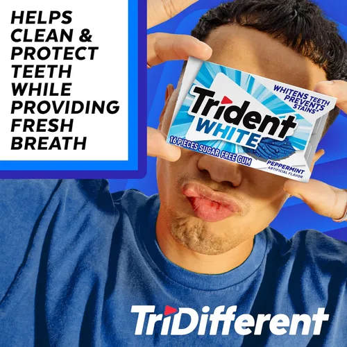 Vista 7 de Chicle Trident White de menta piperita sin azúcar, 9 paquetes de 16 piezas (144 piezas en total)