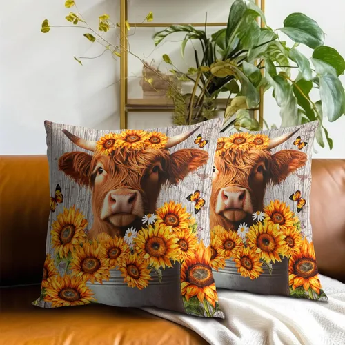 Vista 218 de Giwawa Juego de 2 fundas de almohada decorativas con diseño floral de girasol de 16 x 16 pulgadas, fundas de cojín decorativas para el hogar, sofá