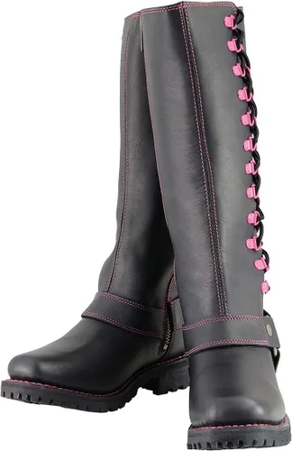 Vista 6 de Milwaukee Leather MBL9367 - Botas de cuero negras de 14 pulgadas con cordones fucsia, talla 9.5