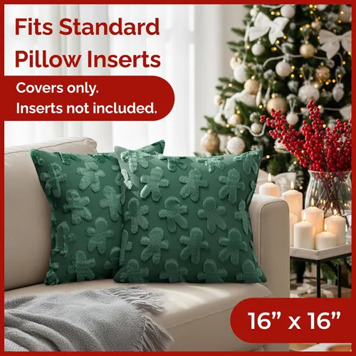 Vista 4 de Fundas de almohada de árbol de Navidad de 16 x 16 pulgadas - Juego de 2 fundas de almohada de Navidad - Fundas de almohada navideñas para sofá