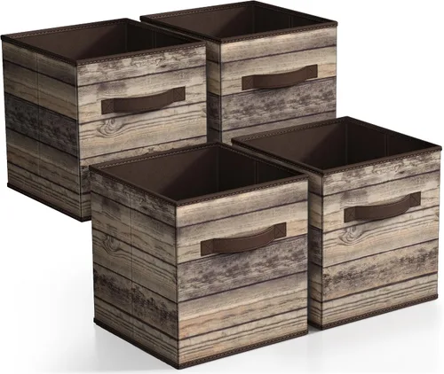 Vista 11 de Sorbus Cubos de almacenamiento de tela plegables – Cestas de organización plegables de 11 pulgadas con asa – 4 canicas negras para despensa Negro
