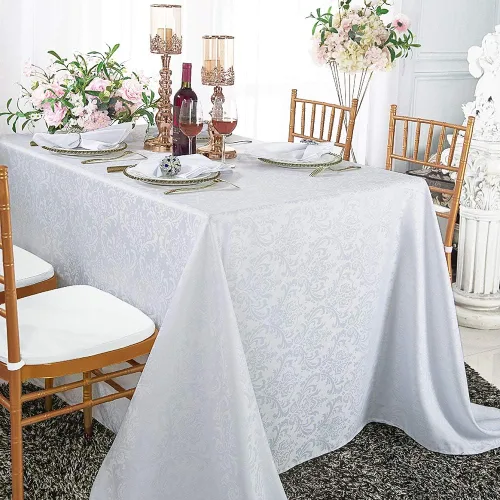 Vista 7 de Manteles rectangulares de poliéster damasco jacquard de 90 x 132 pulgadas para restaurante, cocina, comedor, boda, fiesta, banquete, eventos