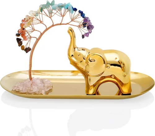 Vista 9 de ZenBless Árbol de Cristal Curativo de 7 Chakras de Cerámica Un Par Decoración de Elefante Regalos de Elefante para Mujeres, Estatuas de Elefantes