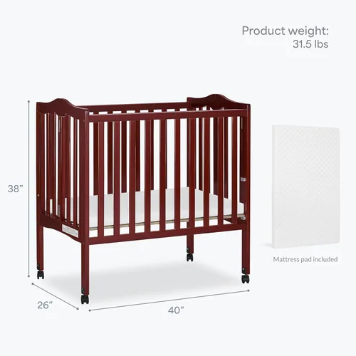 Vista 3 de Cuna lateral portátil plegable ligera 2 en 1, de Dream on Me, Cuna, Cereza