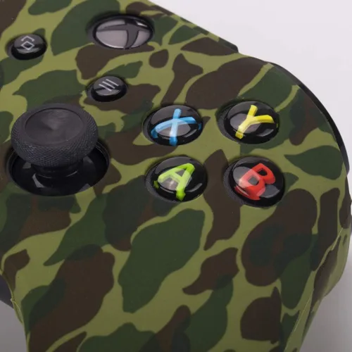 Vista 4 de Water Transfer Printing Camouflage Silicone Cover Skin Case for Microsoft Xbox One X & Xbox One S Controller x 1(Forest) with PRO Thumb Grips x 8