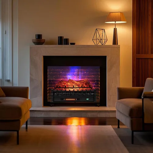 Vista 2 de ORALNER - Juego de troncos para chimenea eléctrica WiFi de 26 pulgadas, calentador de cuarzo infrarrojo con sonido crepitante, control remoto