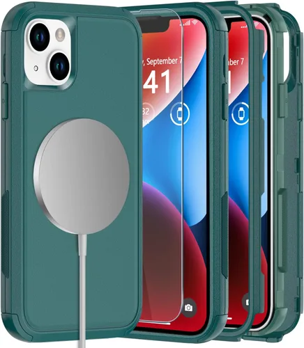 Vista 19 de Diverbox Funda para iPhone 14 [a prueba de golpes] [a prueba de caídas] [protector de pantalla de vidrio templado], funda de protección resistente