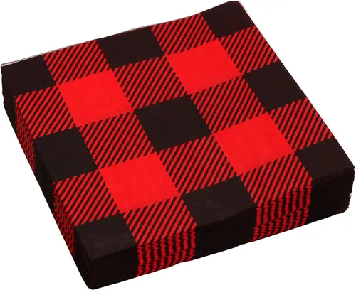 Vista 6 de Iconikal Servilletas de papel desechables a cuadros de búfalo para fiestas, tamaño cena, rojo y negro