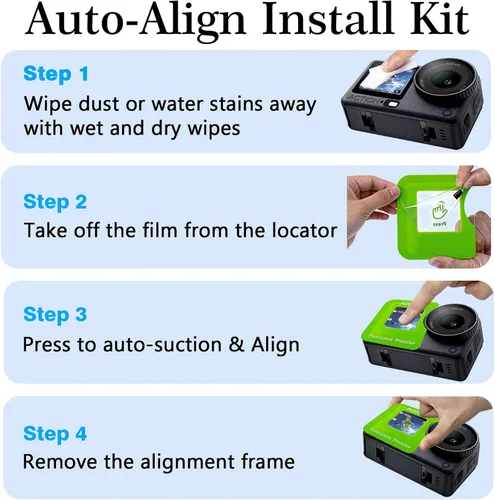 Vista 2 de Protector de pantalla de lente para DJI Osmo Action 6, accesorios con kit de instalación de alineación automática (paquete de 3), protector