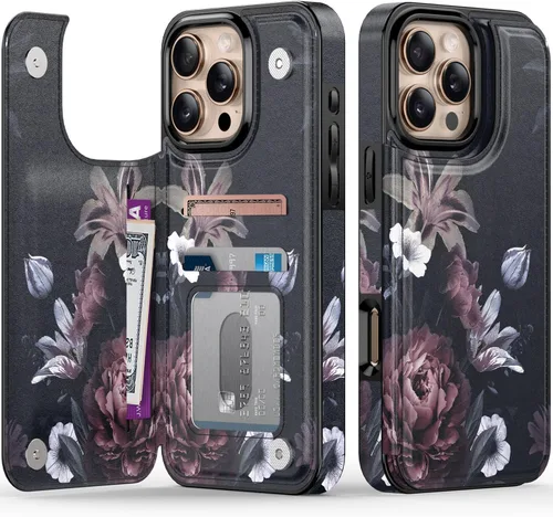 Vista 301 de LETO para iPhone 15 Pro Funda tipo cartera - Tapa tipo folio con patada - Diseños de moda - Tarjetero - Funda protectora para mujeres y niñas - 6.1