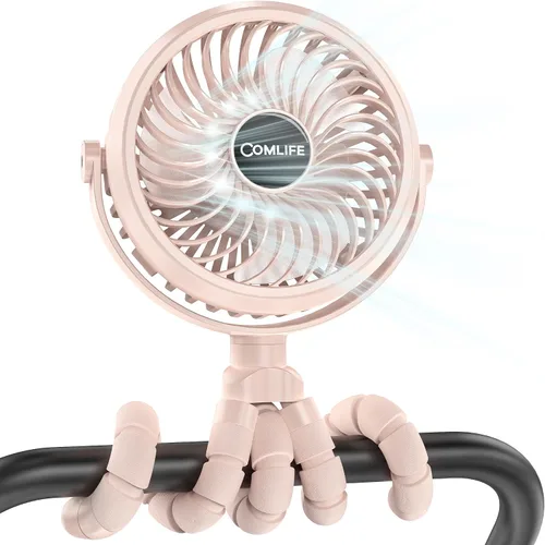 Vista 8 de COMLIFE Ventilador para cochecito de bebé, funciona con batería recargable, enfriamiento máximo de 10 horas, 3 velocidades, ventilador de escritorio