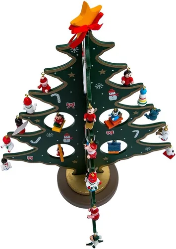 Vista 5 de Árbol de madera de 11.75 pulgadas con adornos de madera en miniatura de Kurt Adler, 25 piezas