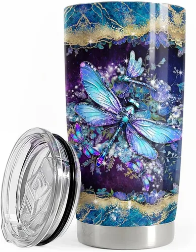 Vista 22 de SANDJEST Vaso Térmico de Abeja 20oz con Dibujos de Joyería, Vasos Térmicos Aislados de Acero Inoxidable, Regalos para Mujeres y Niñas, Taza de Café