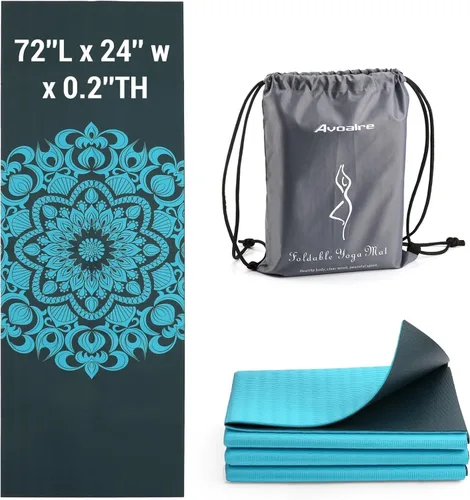 Vista 11 de Avoalre Tapete de yoga plegable, respetuoso con el medio ambiente, tapete de yoga de viaje de PVC plegable, tapete de yoga de doble cara
