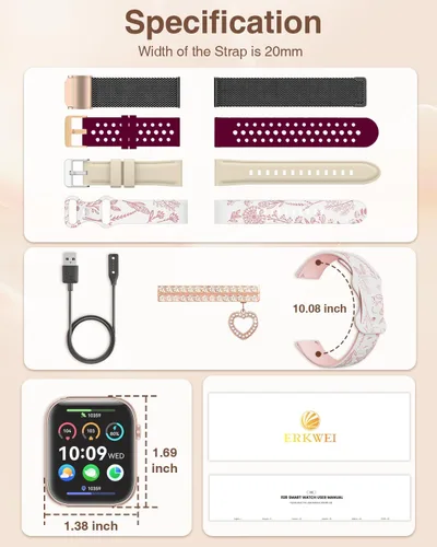 Vista 8 de Relojes inteligentes para mujer con llamadas Bluetooth, 4 bandas de 1.83 pulgadas, reloj de fitness para iPhone, Android, rastreador de actividad